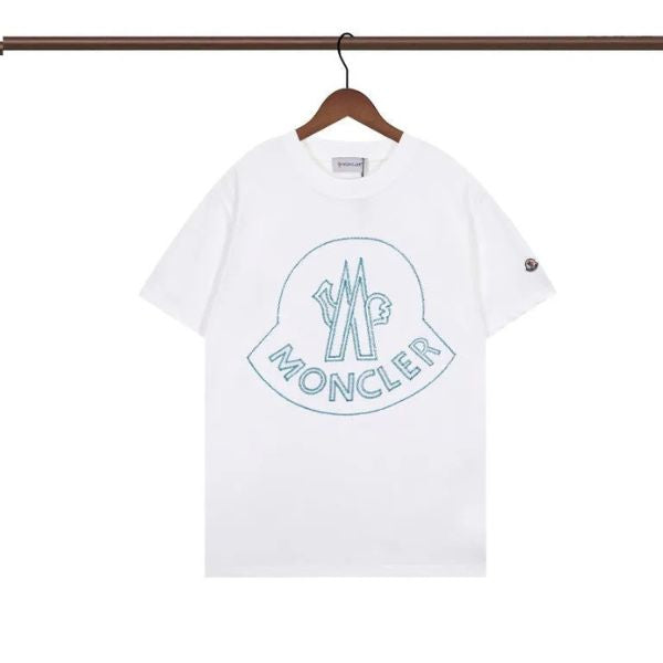 Camiseta de algodão bordada com assinatura 