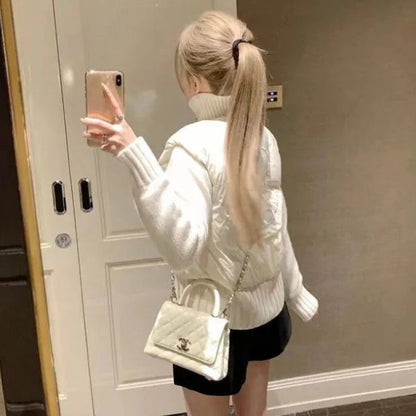 Jaqueta de lã de gola alta feminina 